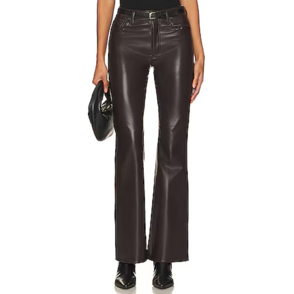 CITIZENS OF HUMANITY Liliah Flare Recycled Leather Brown Pants Women's 27 Boot